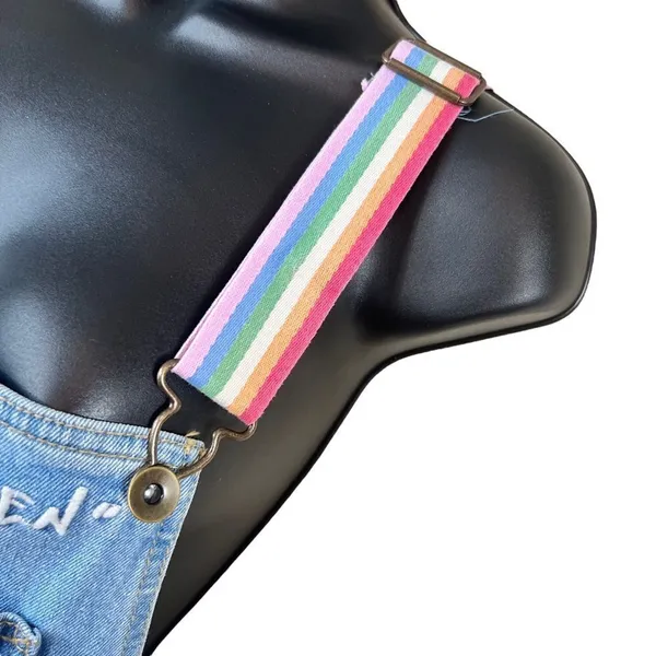 Target PRIDE SHORTALLS | Take PRIDE Queen Rainbow Patchwork Denim Unisex Shortalls - Image 6