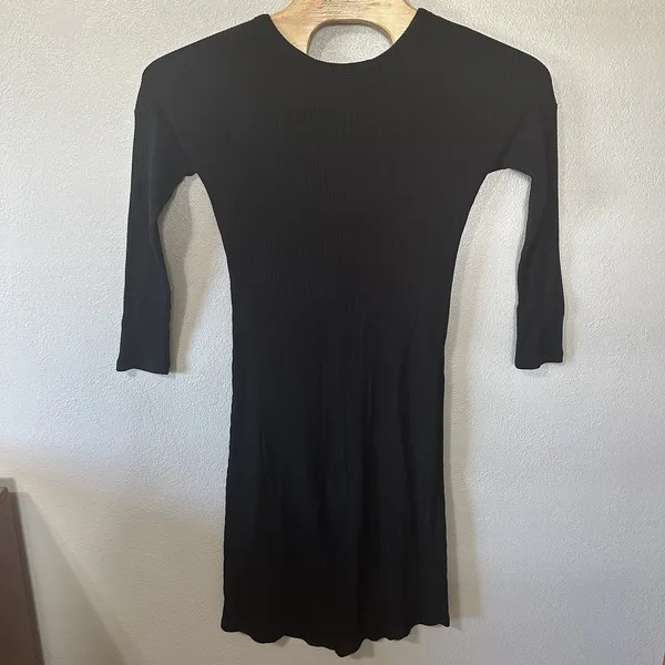 Vetta Black Ribbed‎ Knit Button Up Sweater Midi Dress Size Small Long Sleeve - Image 3