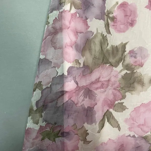 Vintage Floral Skirt Crinkle Pink Crinkle Maxi A-Line Made in USA Romantic 90s - Image 12