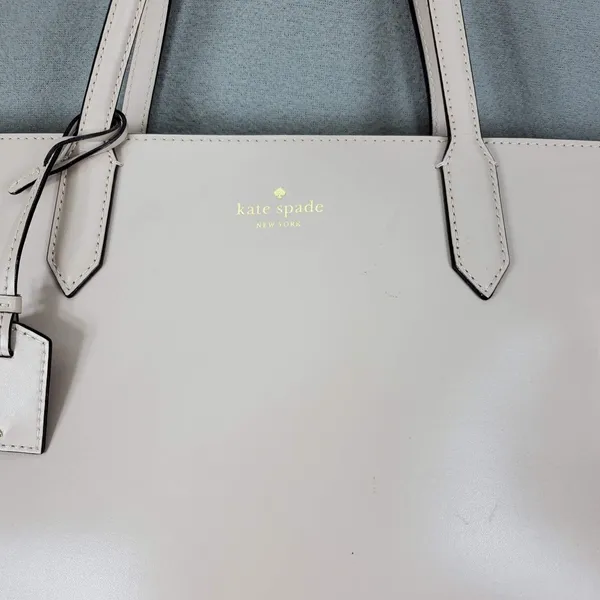 Kate Spade Leather Tote Bag Women L Beige‎ Pink Nude Gold Logo Shoulder Bag AVA - Image 2