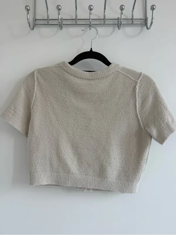 Aritzia Wilfred Free Short Button-Front Women's Sweater Cropped Cardigan - Cream - Image 5