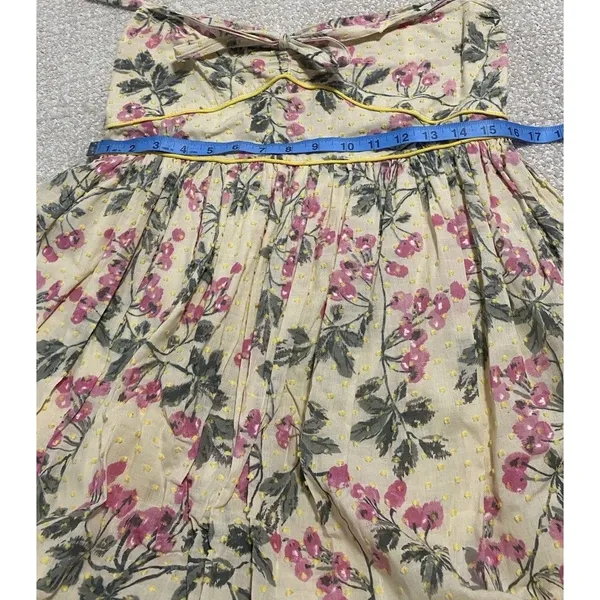 Hazel Strapless Floral Sundress Yellow Pink Green L 100% Cotton Lace Bow Ruffle - Image 6
