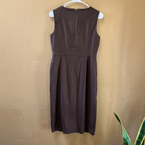 Talbots Marrotto Brown 99% Wool Sleeveless Wrap Front Sheath Dress 2 NEW - Image 3