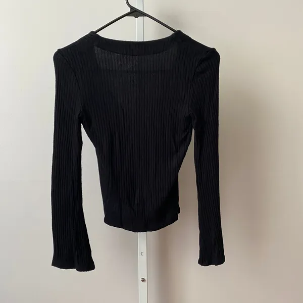 Reformation XS Black Cardigan Ribbed Knit V-Neck Button Front Top Tencel Modal - Image 6