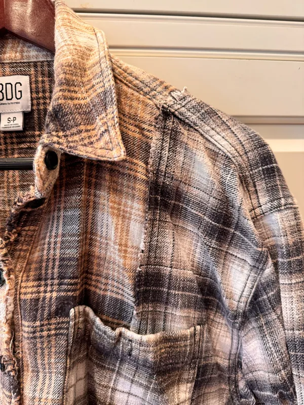 Urban Outfitters Plaid Flannel Shirt Oversized Mixed Media Brown S - Image 9