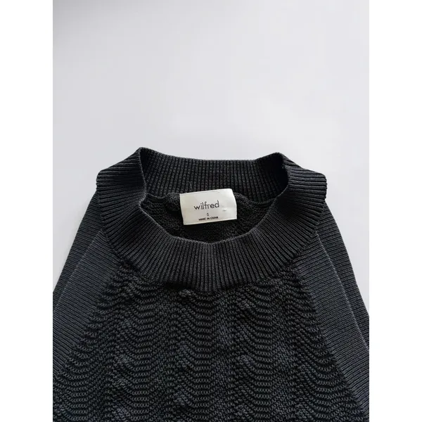 Wilfred Aritzia Black Knit Halter‎ Top Pointelle Bobble Scalloped Hem Small - Image 3