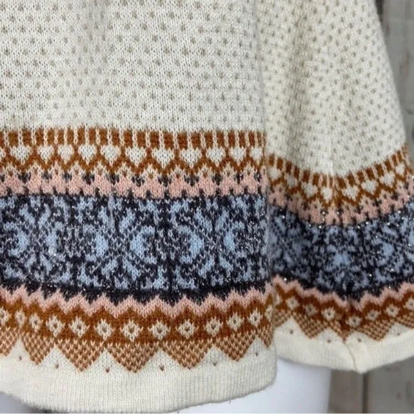 Free People Cream Fair Isle Fit & Flare Short Sleeve Knit Top Size XS - Image 5