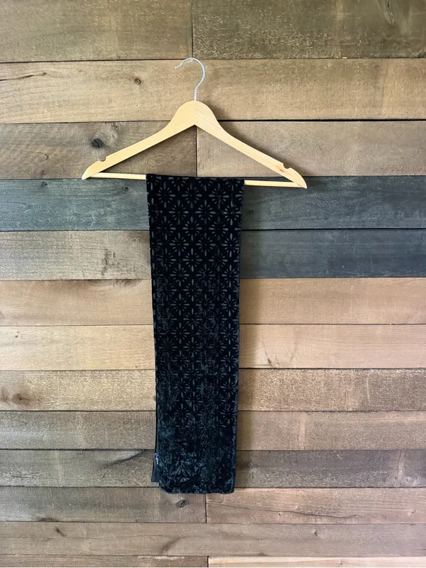 Cejon Black Silk Burnout Velvet Floral Skinny Scarf 56 Inch - Image 11