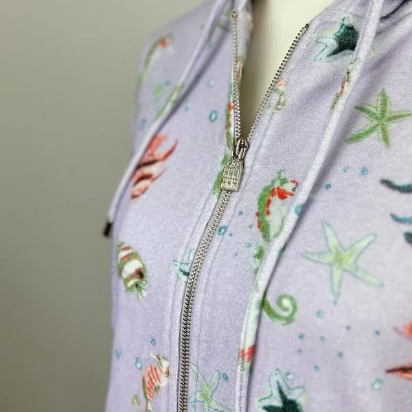 Hill House Allie Zip Up Hoodie Sweatshirt Sea Creatures Terry Purple Small NWT - Image 6