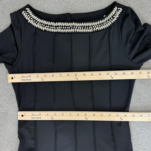 Maria Gabrielle Beaded Neckline Belted Panel Knit Midi Dress Black Large‎ - Image 11