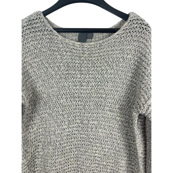 Quinn Gray Open Weave Knit Sweater M Slouchy Cozy Pullover Minimalist Beachy - Image 3