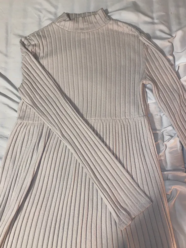Neutral Mock Neck Sweater Dress Tan - Image 2