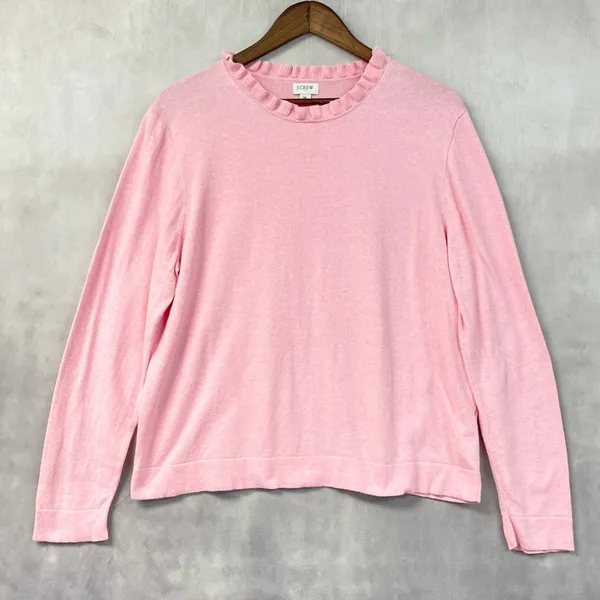 J Crew Womens Cotton Ruffleneck Sweater XL Preppy Coquette Twee Quiet Luxury Top - Image 12