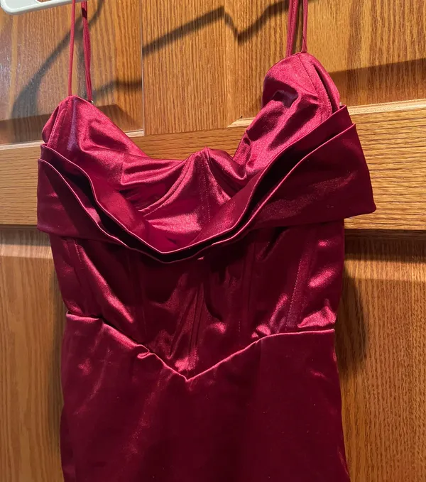 Burgundy Silk Corset Dress - Image 5