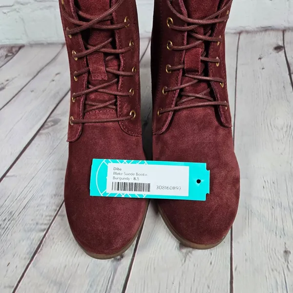Diba Blake Suede Bootie Burgundy Lace Up Wedge Ankle Boots Women Size 8.5‎ - Image 12