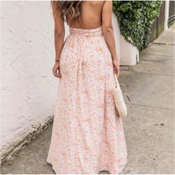 Pink‎ Lily Women's Small Floral Halter Neck Maxi Dress Backless Summer Boho - Image 2