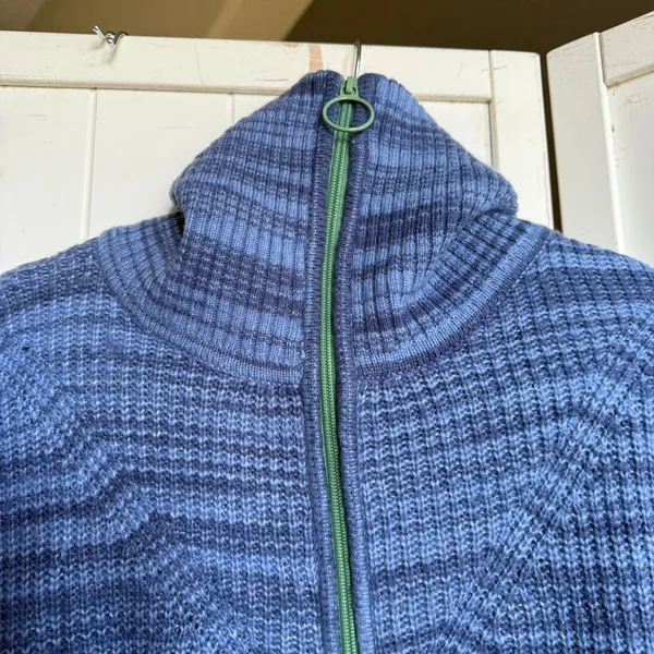 5/$65 Aerie Womens Sweater Sz S‎ Blue Funnel Neck Quarter Zip Green Stripe - Image 7