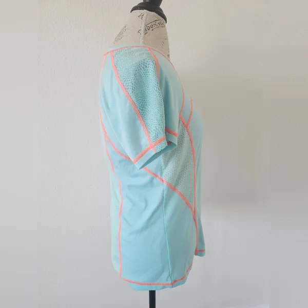 Fila Sport Running Women’s Performance Tee – Mint Green & Coral Orange – Size L - Image 2