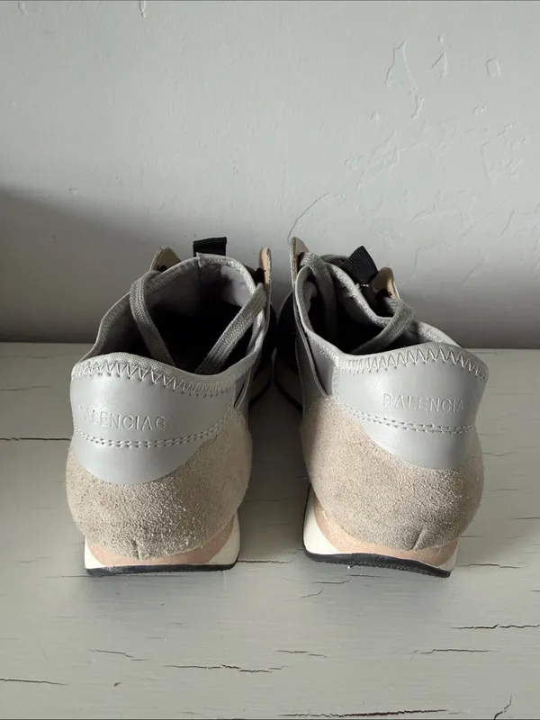 Balenciaga Race Runner Sneakers Women 37 Gray Silver Black Suede Mesh Shoes - Image 6