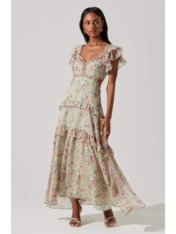 ASTR the Label Mable Dress in Light Green Floral Small New Womens Long Maxi - Image 12