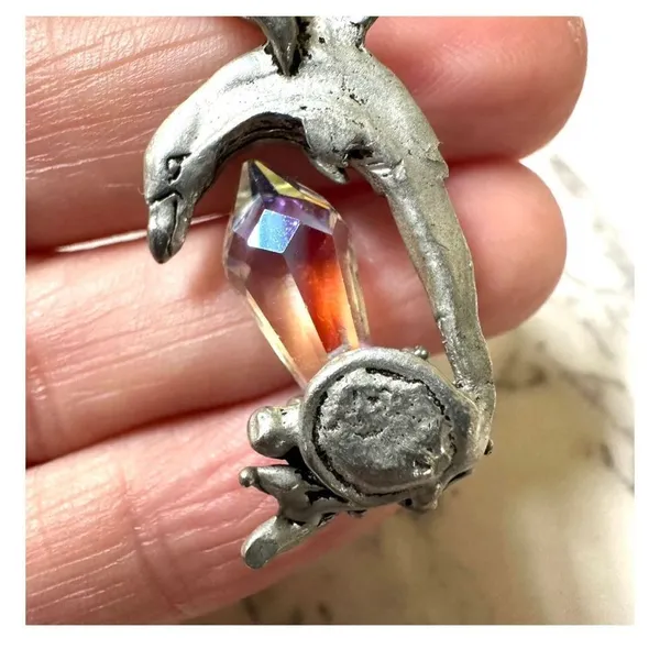 Silver tone crystal dolphin pendant necklace - Image 5