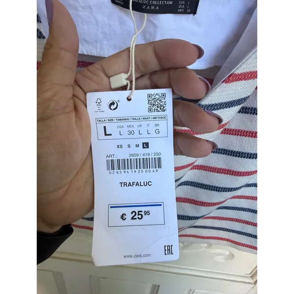 Zara Trafaluc Striped Tie Shoulder V-Neck Camisole Top Red White Blue Large NWT - Image 2