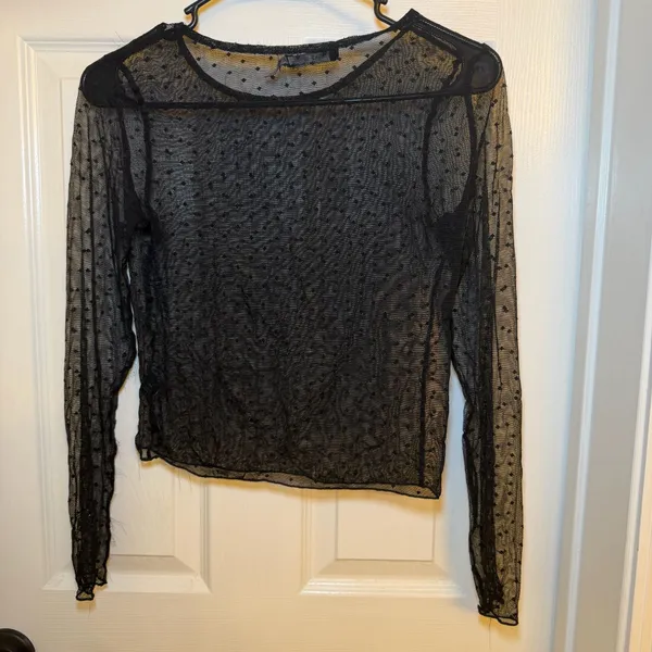 Mind‎ Code Black Sheer Mesh Polka Dot Long Sleeve Top Womens Small Y2K - Image 6