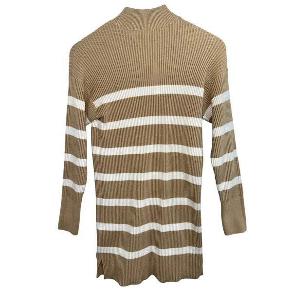 Abercrombie & Fitch Soft AF Tan White Striped Ribbed Sweater Mini Dress Womens S - Image 2
