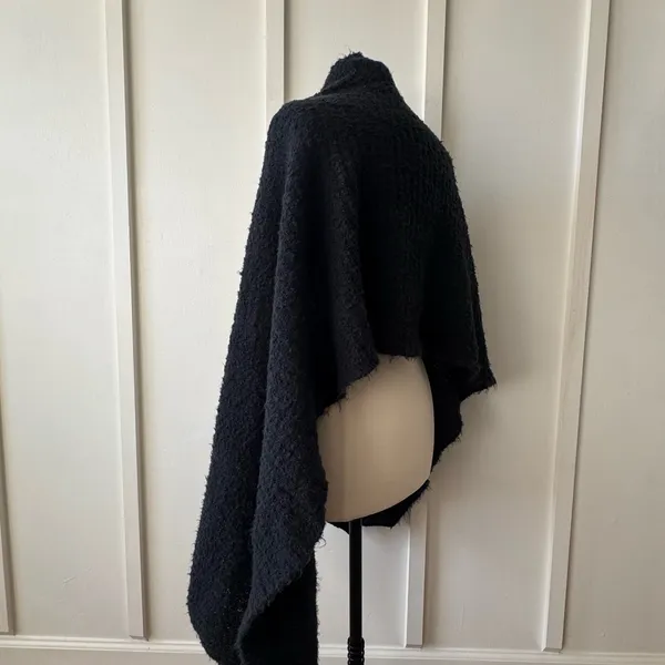 Cozy Black Bouclé Shawl Wrap - Image 3