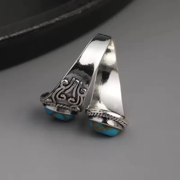 Vintage Wrap Ring Silver Plated Delicate Carving On The Surface Inlaid Turquoise - Image 3