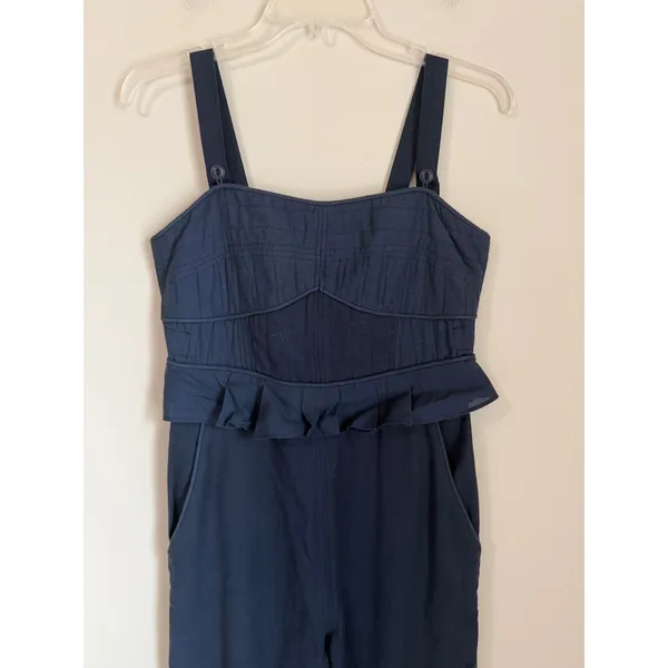 Sea New York Jumpsuit Women 2 Navy Blue Peplum Wide Leg Smocked Back Pocket - Image 3