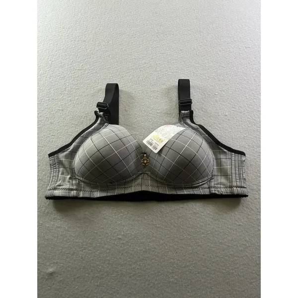 Womens Full Coverage Push Up Bra Wide Strap Padded Plunge Gray Black Plaid Large - Image 2
