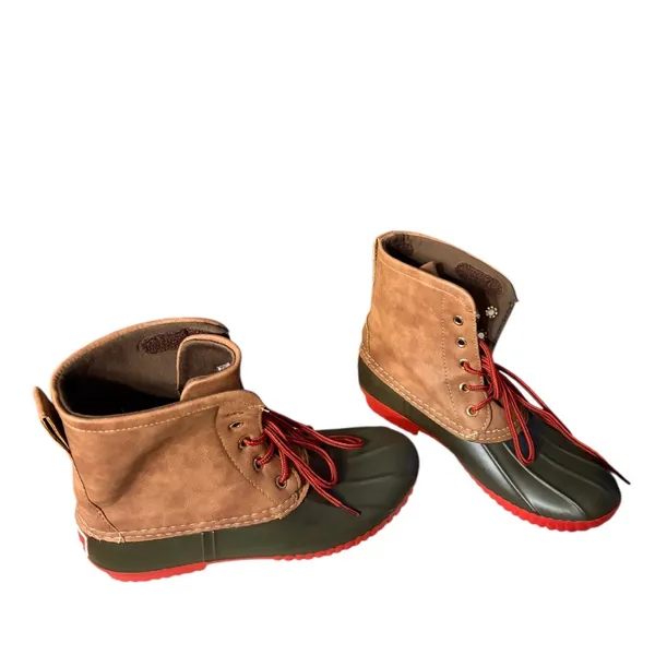 MarleyLilly Women's Duck Boots Waterproof Brown Tan Red Soles Size 7 - Image 3