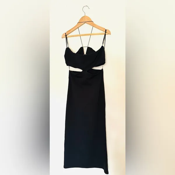 Zara Cutout Dress‎ | Black Strapless | Sz Medium | Midi - Image 6