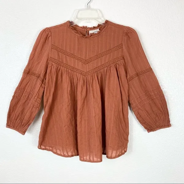 Universal Thread Burnt Orange Yoke Peasant Blouse - Image 3