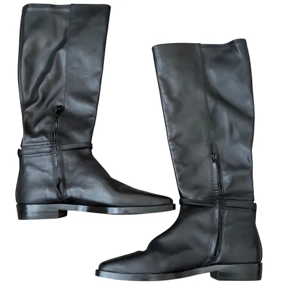 Sam Edelman Clive Black Leather Square Toe Knee High Boots Gold Hardware 7M - Image 4