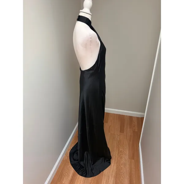 Show Me Your Mumu Jasmine Halter Maxi Dress Black Luxe Satin Size Large - Image 8