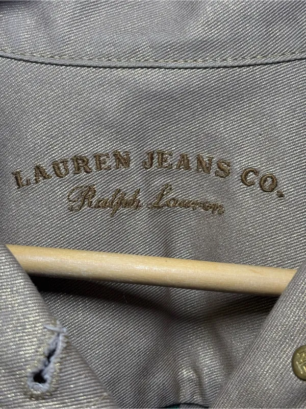 Lauren Jeans Co Ralph Lauren Women's Demin Gold Metallic Button Up Jacket Sz L - Image 12