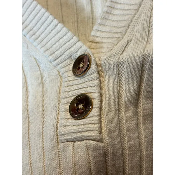 Ralph Lauren Sweater size large cream color v-neck ribbed - Image 3