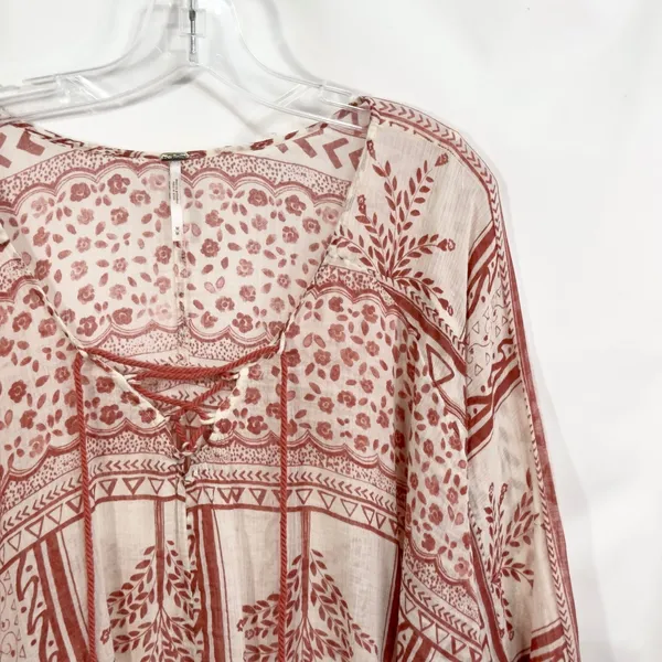 Free People Medium Tunic Top Blouse Floral Print Lace Up Bohemian Boho‎ 1254 - Image 6