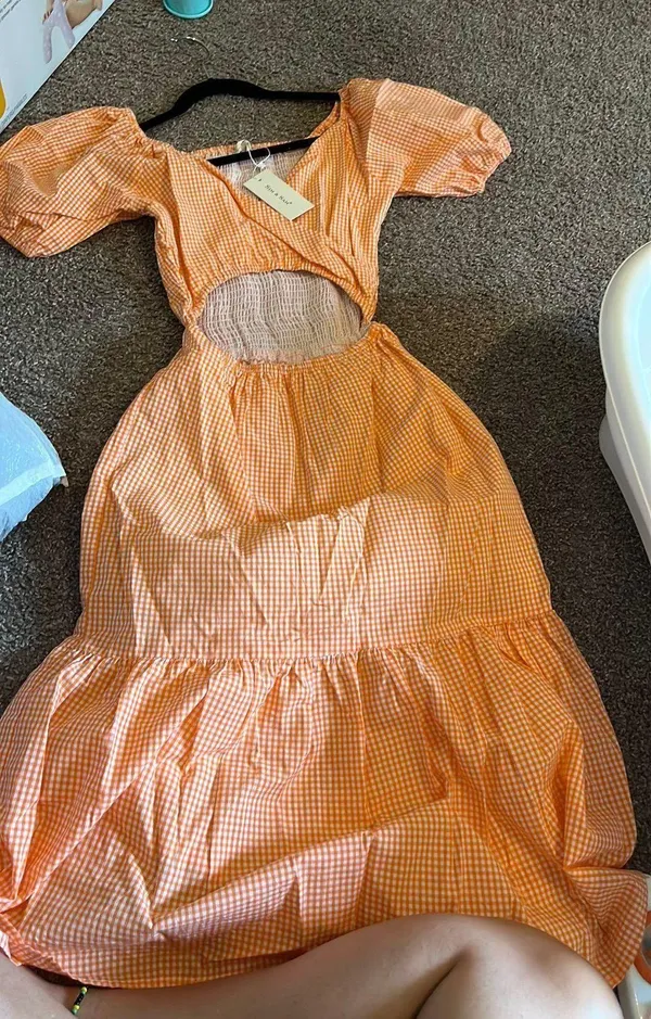 Sim & Sam White And Orange Gingham Dress - Image 2