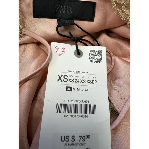 Zara Collection Y2K Lace Tank Dress Satin Pink Brown Fairy Asymmetric Slip - Image 6