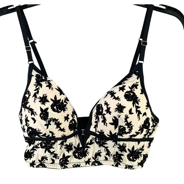 INC International Concepts Bralette‎ S Tan Black Velvet Floral Wirefree Coquette - Image 5