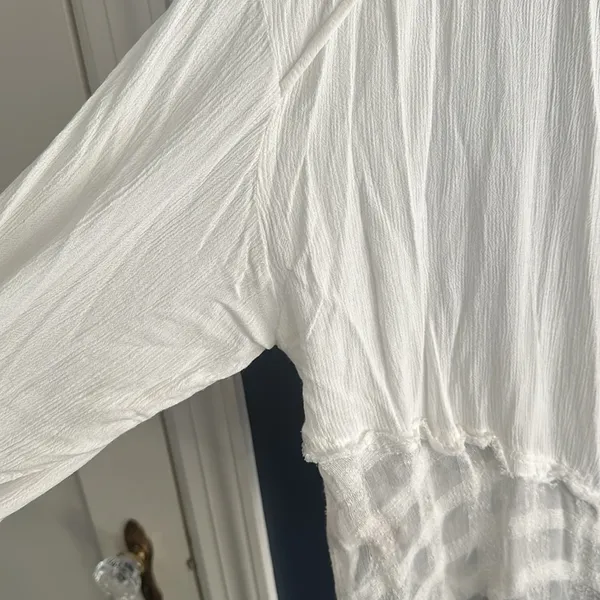 Free People large rayon gauzy flowy Elegant off scoop White Button-Up Top - Image 9
