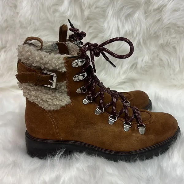 Sam Edelman Brown Tenlee Suede‎ Sherpa Hiker Winter Boots Size 8 B61 - Image 5