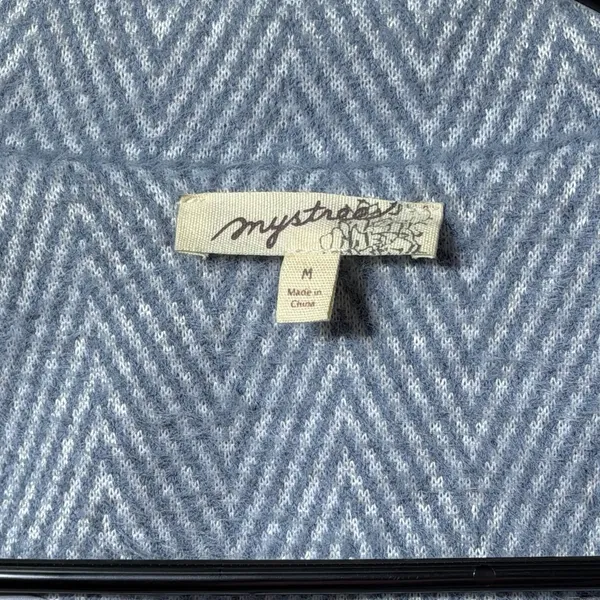 Mystree Women's M Blue Herringbone Wool Blend Cropped Shacket Snap Front Jacket - Image 3