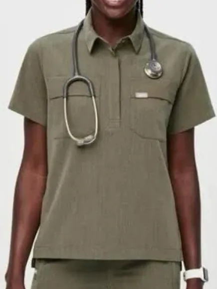 Figs Saiya Cargo scrub top heathered olive green NEW XXS limited edition - Image 2
