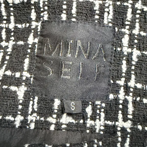 Mina Self Black White Tweed Plaid Sleeveless Vest Gold Button XX140 Small NEW - Image 5