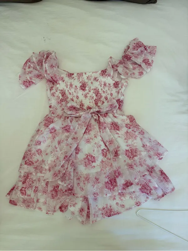Altar'd State White and Pink Floral Ruffle Romper - Image 3