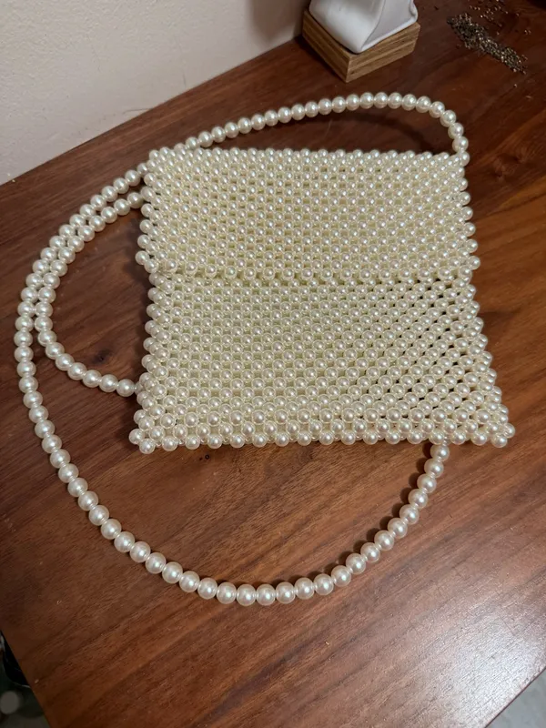 Pearl Beaded Crossbody Bag in Cream - Image 7
